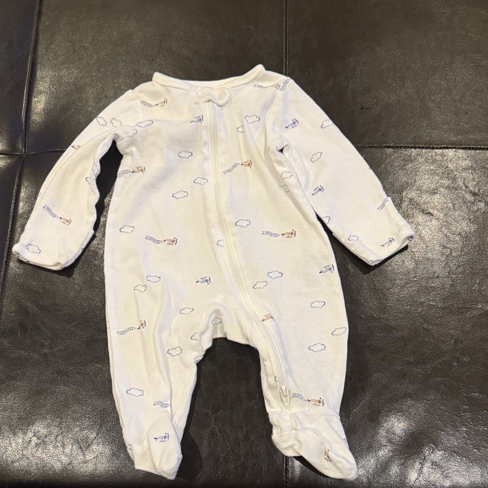 Carter's White Cloud and Airplane Print Footie